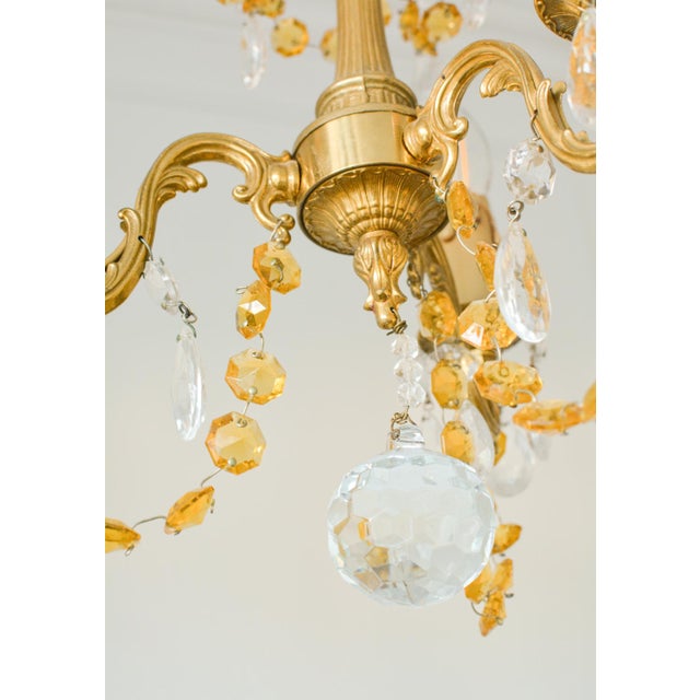 Small French Brass Chandelier in Amber Crystal, 1960s For Sale - Image 9 of 10