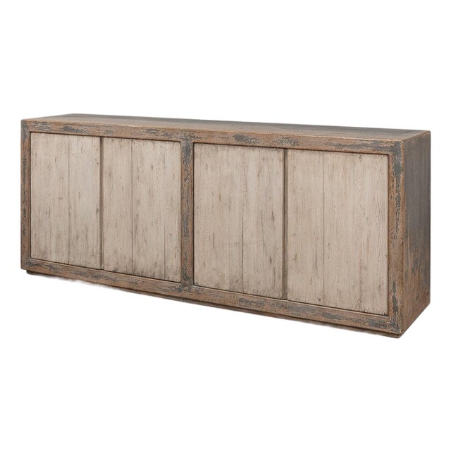 Transitional Reclaimed Pine Sideboard, 90" - Soft Grey Two-Tone For Sale