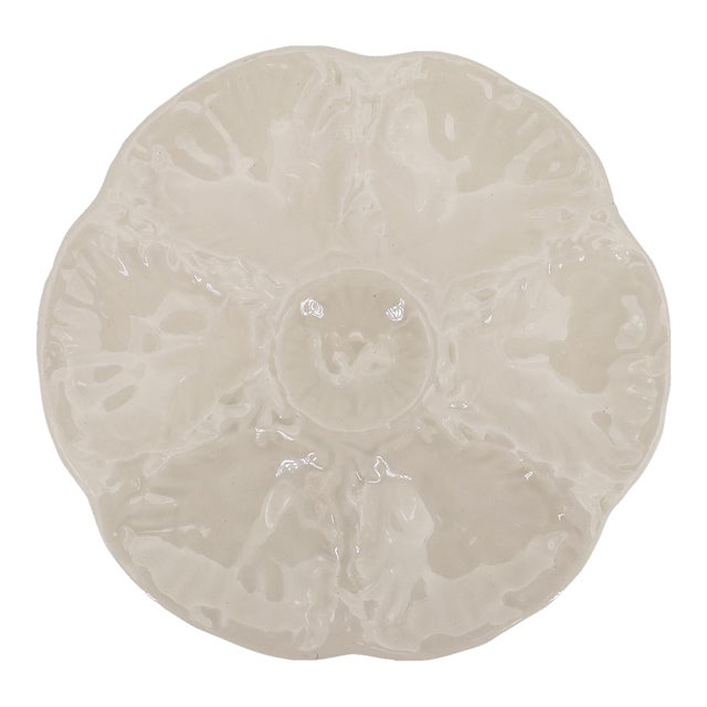 French White Majolica Gien Oyster Plate For Sale