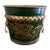 French Neoclassical Tole Green & Gold Cachepot Planter Vase With Lion Heads For Sale