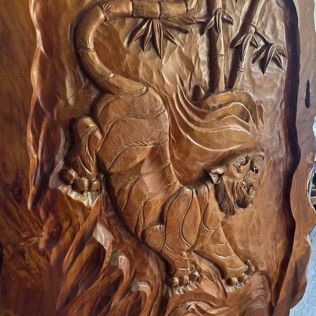 Wood Monumental 5.5-Ft Vintage Hand-Carved Solid Wood Relief Sculpture With Matching Stands. A Family Heirloom, Truly One of a Kind of This Size. For Sale - Image 7 of 12