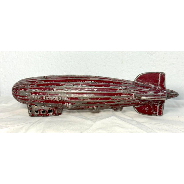 Antique 1920's Original Ac Williams Red Graf Zeppelin Cast Iron Coin Still Bank For Sale - Image 4 of 12