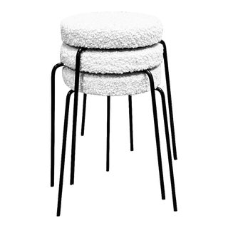 Mid Century Iron and Boucle Set of Stacking Stools, 1960 For Sale
