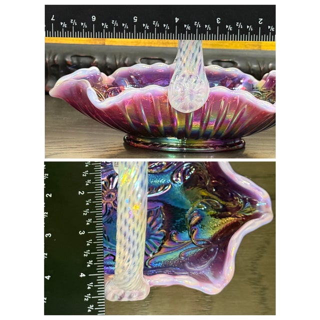 1990s Handmade Fenton Plum Opalescent Art Glass Basket With Iridescent Finish For Sale - Image 13 of 13