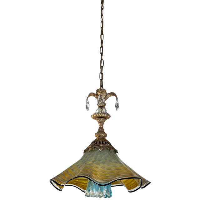 Antique Murano and LaChaussee Art Glass Shades Ormolu Metal Pendant Light For Sale - Image 13 of 18