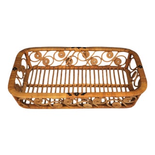 Vintage Woven Rattan Tray With Scrolls For Sale