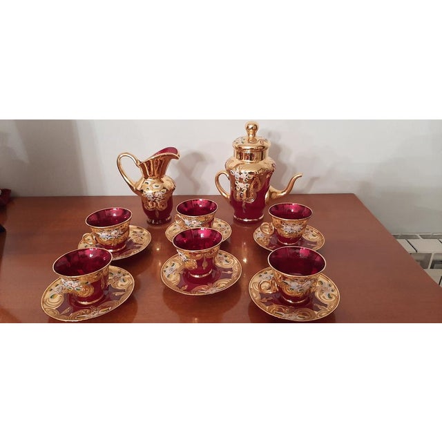 Murano Glass Tre Fuochi 24 K Gold Coffee Set, 1965, Set of 15 For Sale - Image 12 of 18