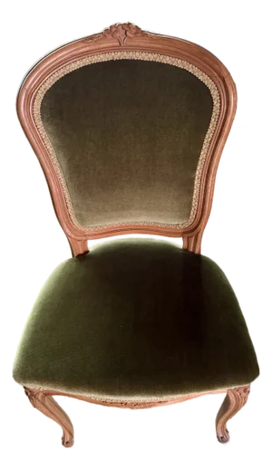 Antique Carved Walnut Chair Green Upholstery – Victorian Salon Style Seat