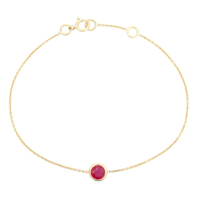 Natural Ruby Solitaire Modernist Chain Bracelet in 14k Solid Yellow Gold For Sale