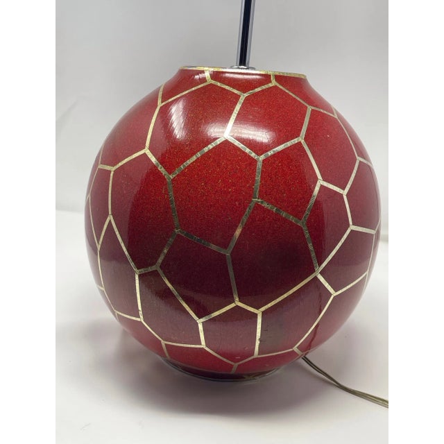 Red 1970s Karl Springer Geodesic Ball Lamp — Burnt Red - Lilley House Estate For Sale - Image 8 of 16