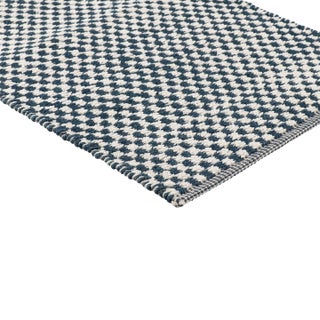 Part & Parcel Goods Textured Check Runner, 2’6”x12’, Sapphire and Eggshell For Sale