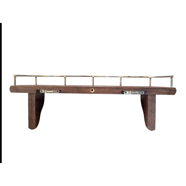 Vintage Wooden Wall Shelf With Brass Railing For Sale - Image 14 of 14