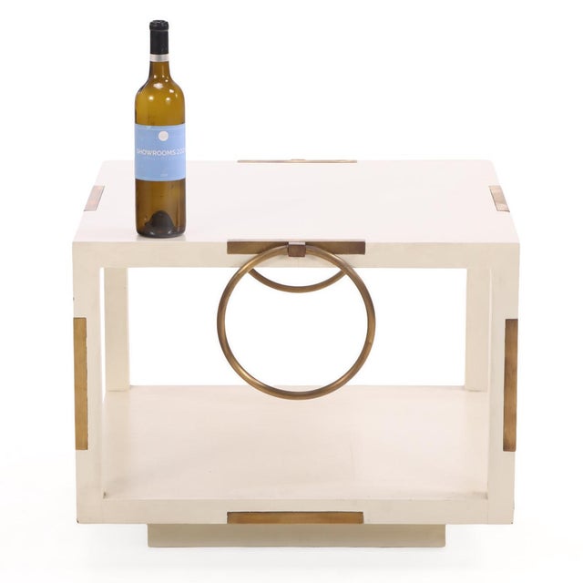Wood Rare Pair of Two-Tier White Lacquered Wood and Brass End Tables, C. 1960 For Sale - Image 7 of 7