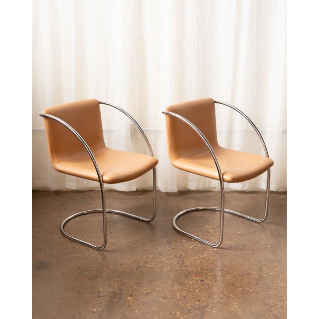 1970s Mid-Century Modern Saporiti Tubular Steel Chrome and Leather Italian Armchairs - Set of 6 For Sale In Columbus - Image 6 of 17