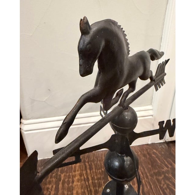 American Vintage Full-Bodied Running Horse Weathervane on Painted Wood Display Base For Sale - Image 3 of 18