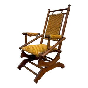 Antique Victorian Hunzinger Style Upholstered Spring Rocker