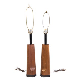 Richard Barr for Laurel Mid Century Walnut Table Lamps - Pair For Sale