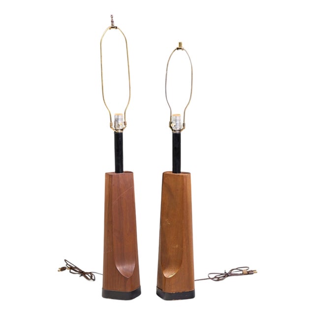 Richard Barr for Laurel Mid Century Walnut Table Lamps - Pair For Sale