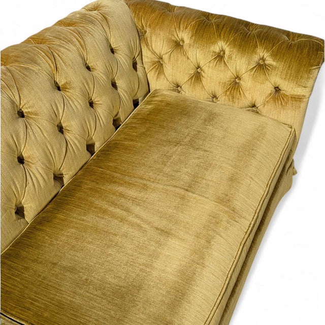 Vintage Hollywood Regency Gold Velvet Tufted Sofa, Mid-Century For Sale In Los Angeles - Image 6 of 16