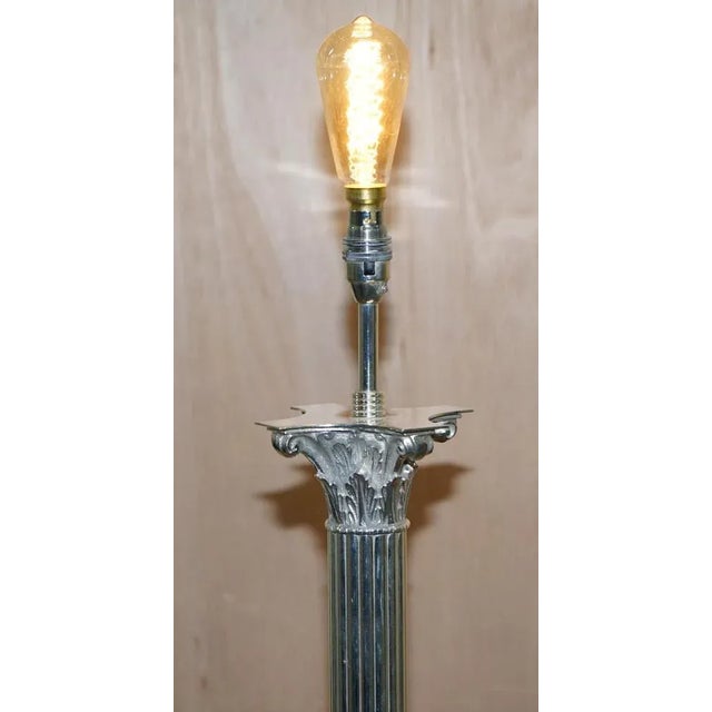 Metal Vintage Silver-Plated Corinthian Pillar Floor Lamp with Paw Feet For Sale - Image 7 of 15