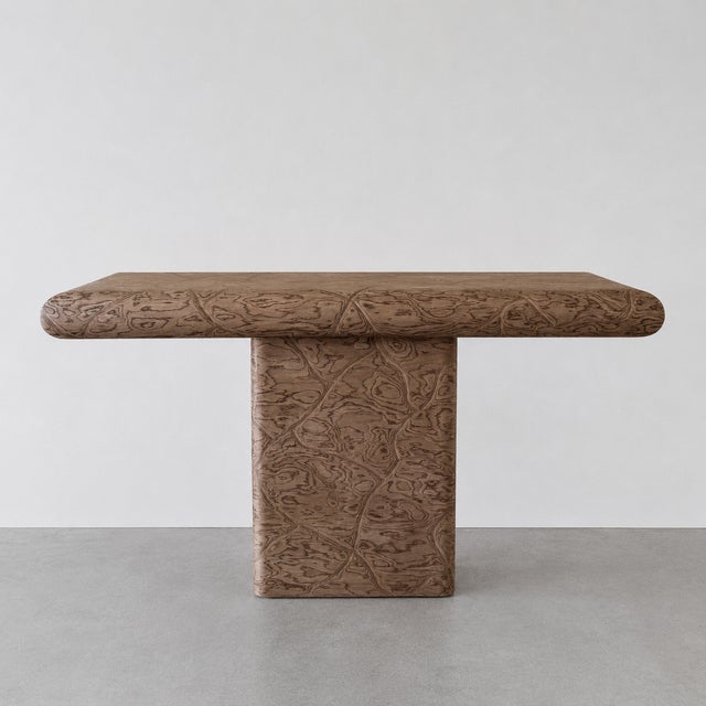 Mid-Century Modern Vintage 1980s Postmodern Console Table | Bullnose Pedestal Table | Memphis Style Entryway Table For Sale - Image 3 of 12