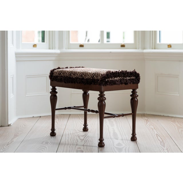 Brown 1930s Vintage Leopard Bottle Brush Fringed Turned Leg Bench For Sale - Image 8 of 8