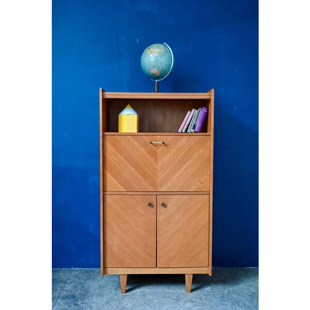 1950s Vintage Chevron Marquetry Secretaire in Oak, 1950s For Sale - Image 5 of 18