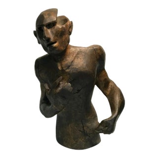 1980s Sycamore Wood Sculpture of a Man's Figure For Sale