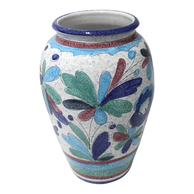 1970s Artisan Italian Terra Cotta Majolica Painted Urn For Sale