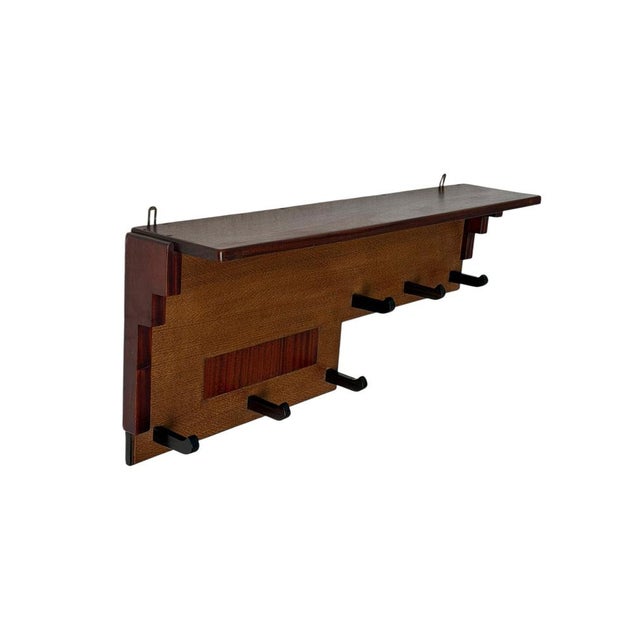Art Deco Amsterdamse School Wall Coat Rack in Oak and Padouk, 1920s For Sale - Image 14 of 14