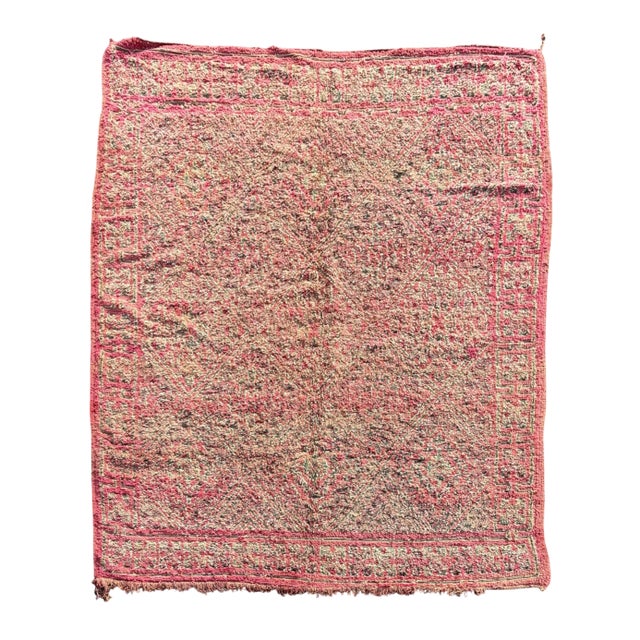 Mid-20th Vintage Pink Geometric Moroccan Rug For Sale