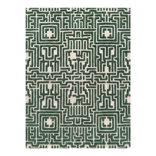 Theseus Hand-Tufted Maze Rug, Boxwood Green, 8x10 For Sale
