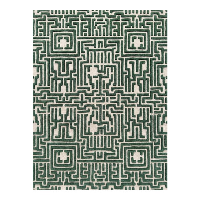 Theseus Hand-Tufted Maze Rug, Boxwood Green, 8x10 For Sale