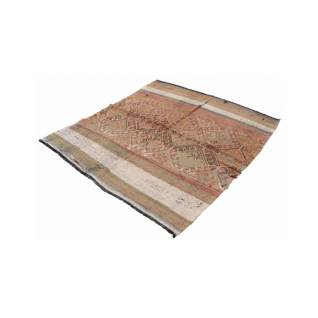 Mid-Century Modern Embroidered Vintage Kilim Rug - 4`5″ X 5`1″ For Sale - Image 3 of 6