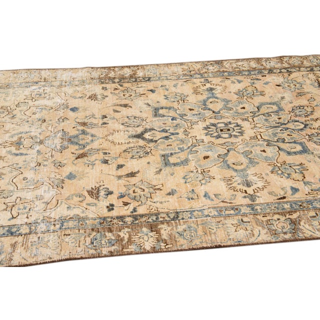 1960s Vintage Distressed Handmade Medallion Beige Wool Runner For Sale - Image 5 of 9