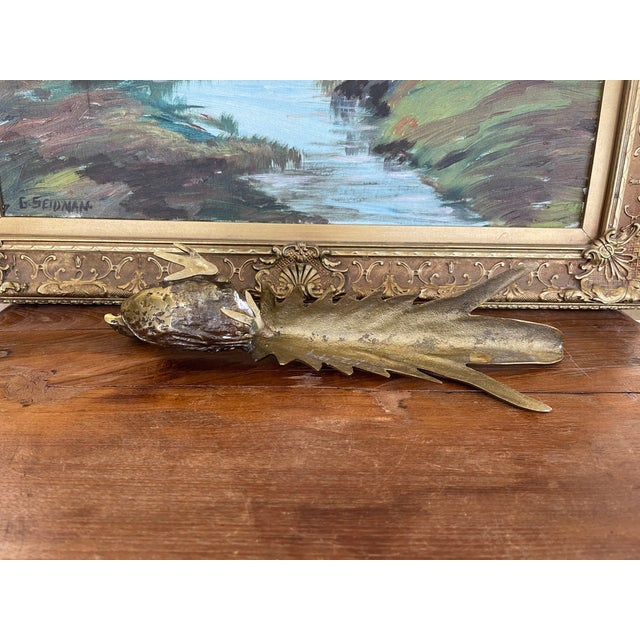 Vintage Brass Toned Pheasant Bird Sculpture With Long Tail - Decorative Metal Figurine For Sale - Image 11 of 11