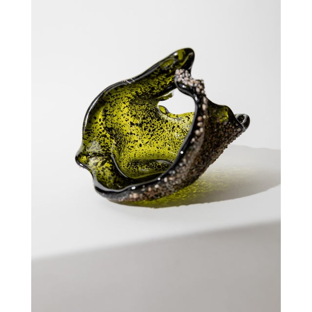 Green Vintage Italian Dark Green Murano Glass Bowl with Decorative Stone Inlays, 1980s For Sale - Image 8 of 12