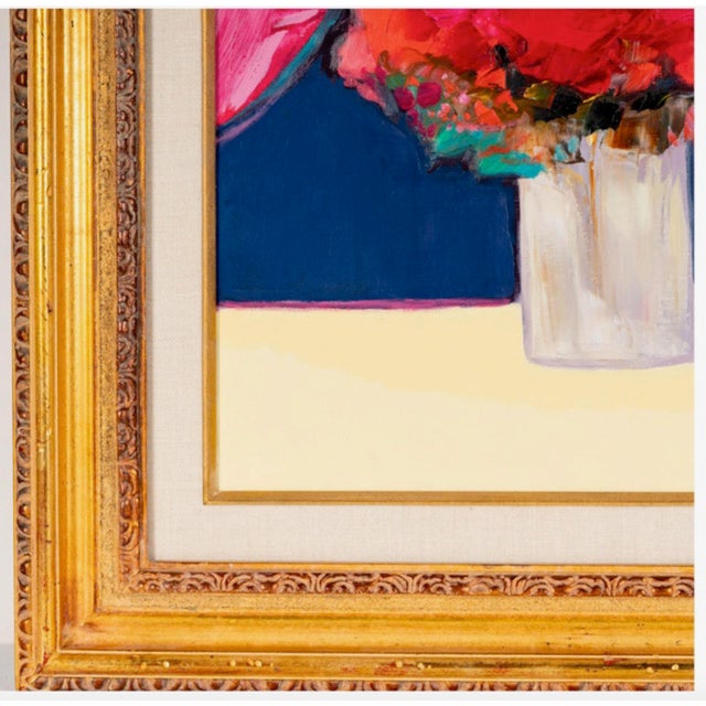 Wood Post Modern Oil Painting "Bouquet Au Mirroir", Claude Hemeret (1929 -) For Sale - Image 7 of 10