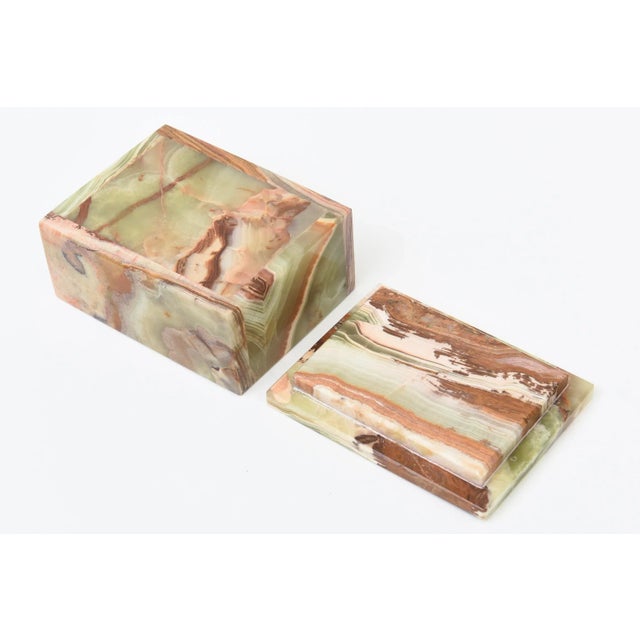 Vintage MId Century Modern Italian Alabaster Small LIdded Box Green, Brown, Burnt Orange, Gray For Sale - Image 11 of 11