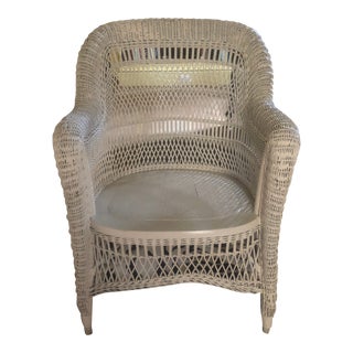 Antique American White Wicker Armchair Early 20th Century For Sale