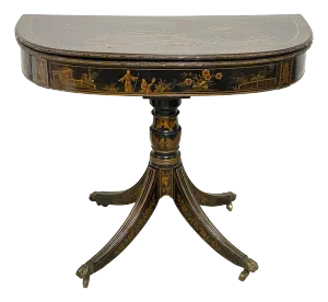 18th Century English Chinoiserie Demi-Lune Console / Games Table