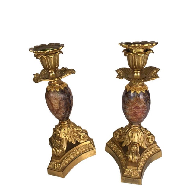 Antique Derbyshire Blue John With Bronze Candlesticks- a Pair For Sale In Dallas - Image 6 of 8