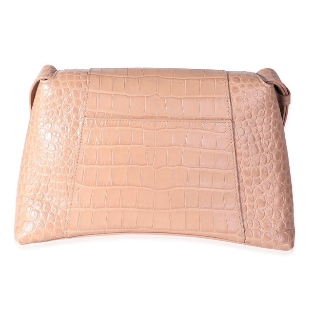 Balenciaga Beige Croc Embossed Hourglass Downtown Shoulder Bag For Sale - Image 4 of 9