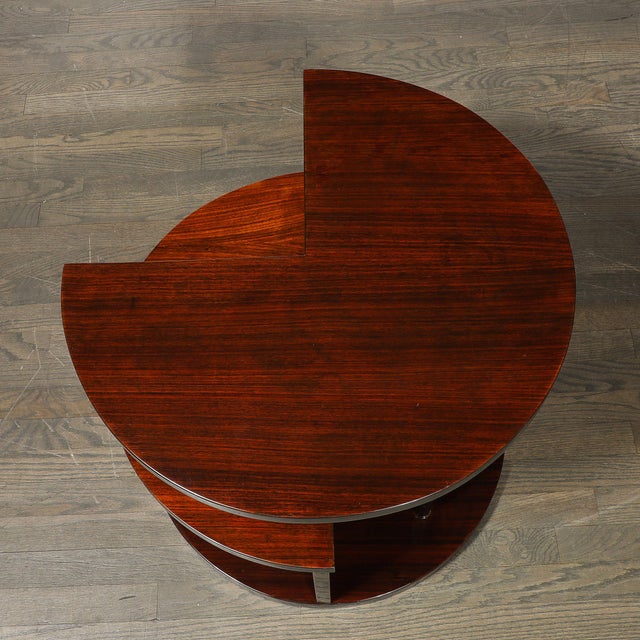 Art Deco Machine Age 3-Tier Walnut Occasional Table With Chrome Rod Supports For Sale - Image 12 of 15