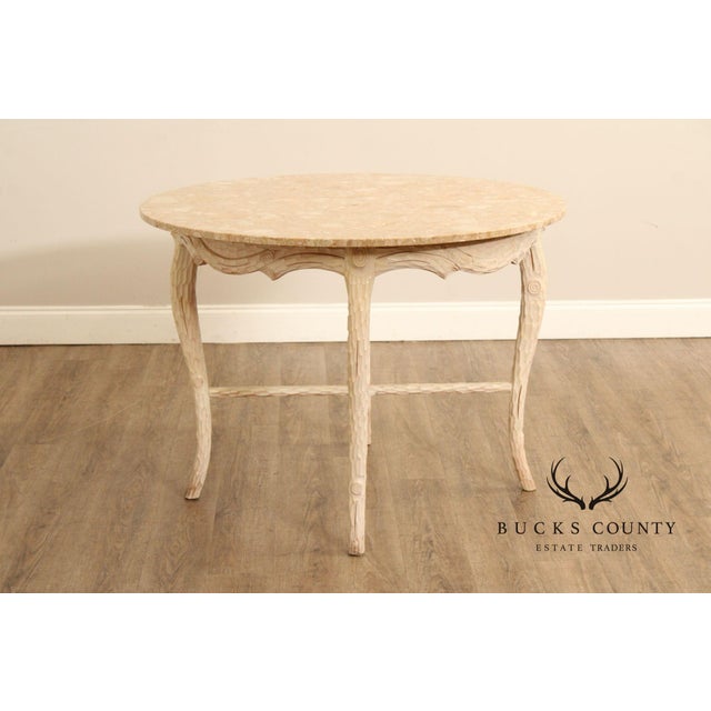 Late 20th Century Faux Bois Carved Wood & Marble Top Round Accent Table For Sale - Image 17 of 17