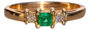The Tule River: Natural Emerald and Diamond Three Stone Ring in Yellow Gold