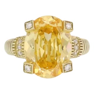 Judith Ripka Ring Diamond Citrine 14k Yellow Gold Oval Top Size 6 For Sale