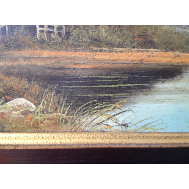 1930s English Impressionist Landscape Painting, Cottage by River For Sale - Image 4 of 11