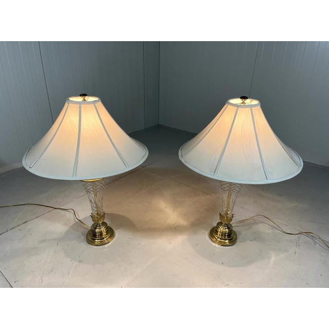 Mid-Century Modern Large Crystal and Brass Table Lamps, 1960s, Set of 2 For Sale - Image 3 of 18