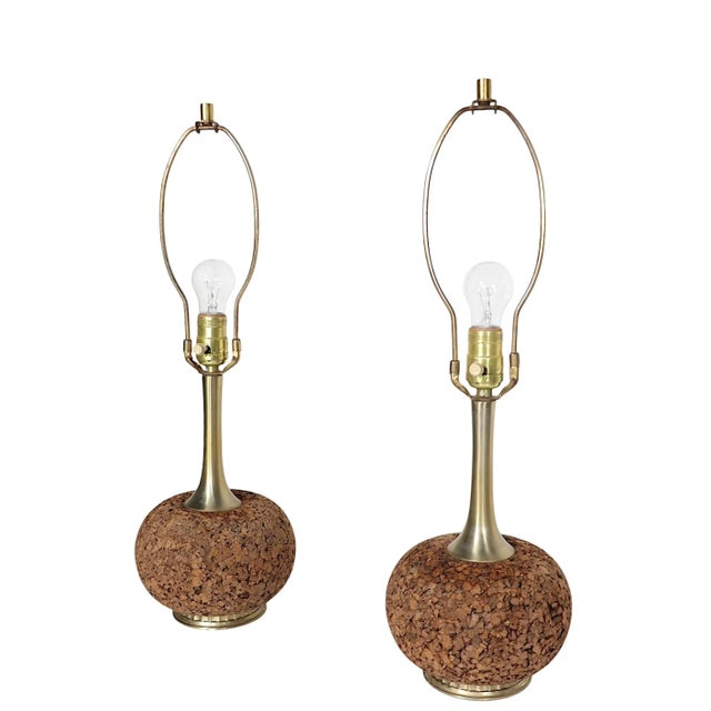Mid 20th Century Pr. Diminutive Mid Century Cork Table Lamps C 1960/70's For Sale - Image 5 of 12